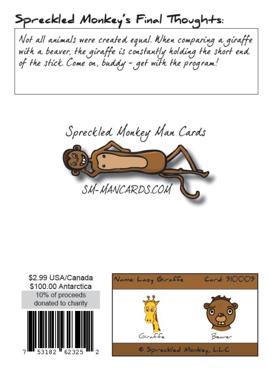 Back of "Lazy Giraffe" card