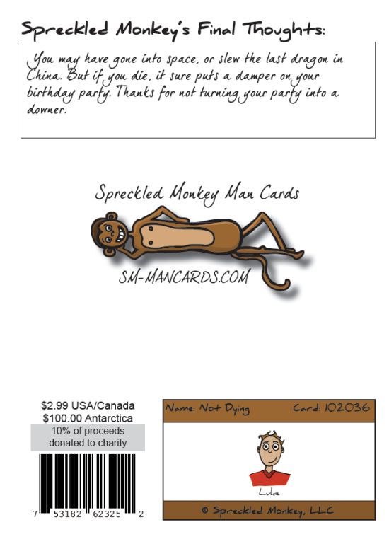Back of "Not Dying" card